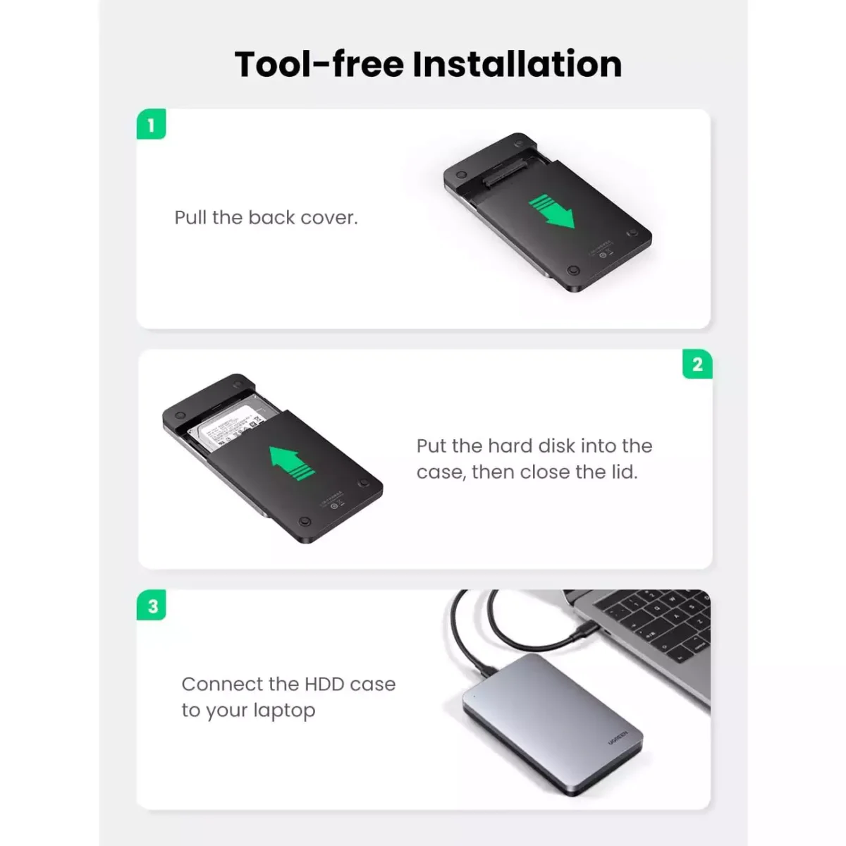 UGREEN Hard Drive Enclosure for 2.5" SATA SSD HDD Aluminum USB C to SATA Adapter USB 3.1 Gen 2 Support