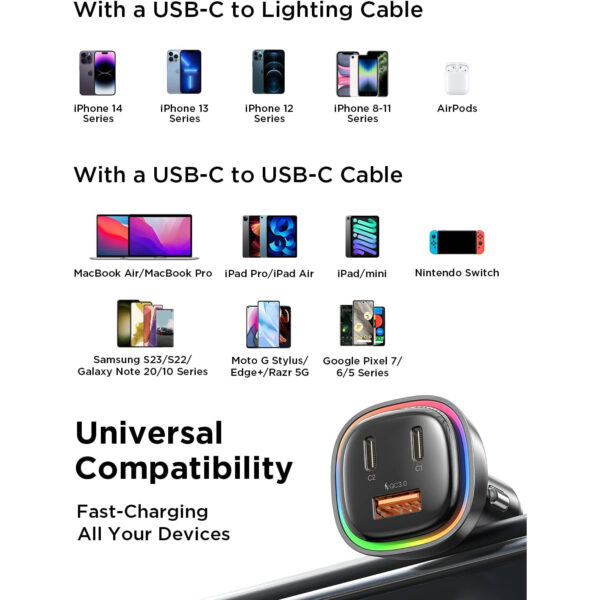 LISEN Car Charger USB-C 3 Port