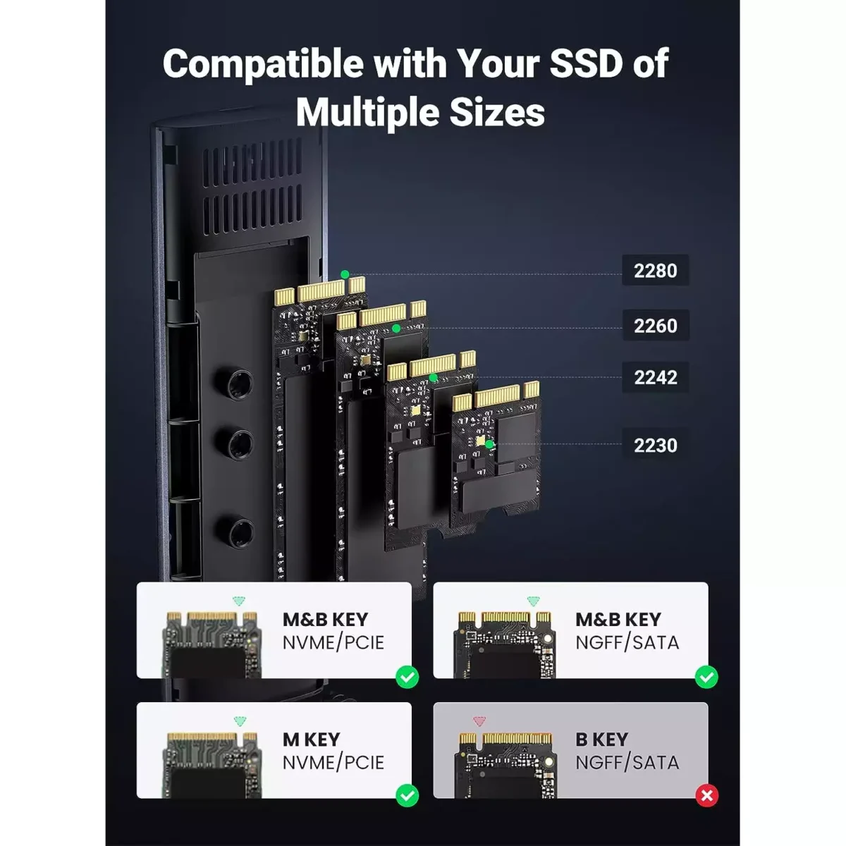 UGREEN NVMe and SATA M.2 Enclosure Tool-Free, 10Gbps USB C 3.2 Gen2