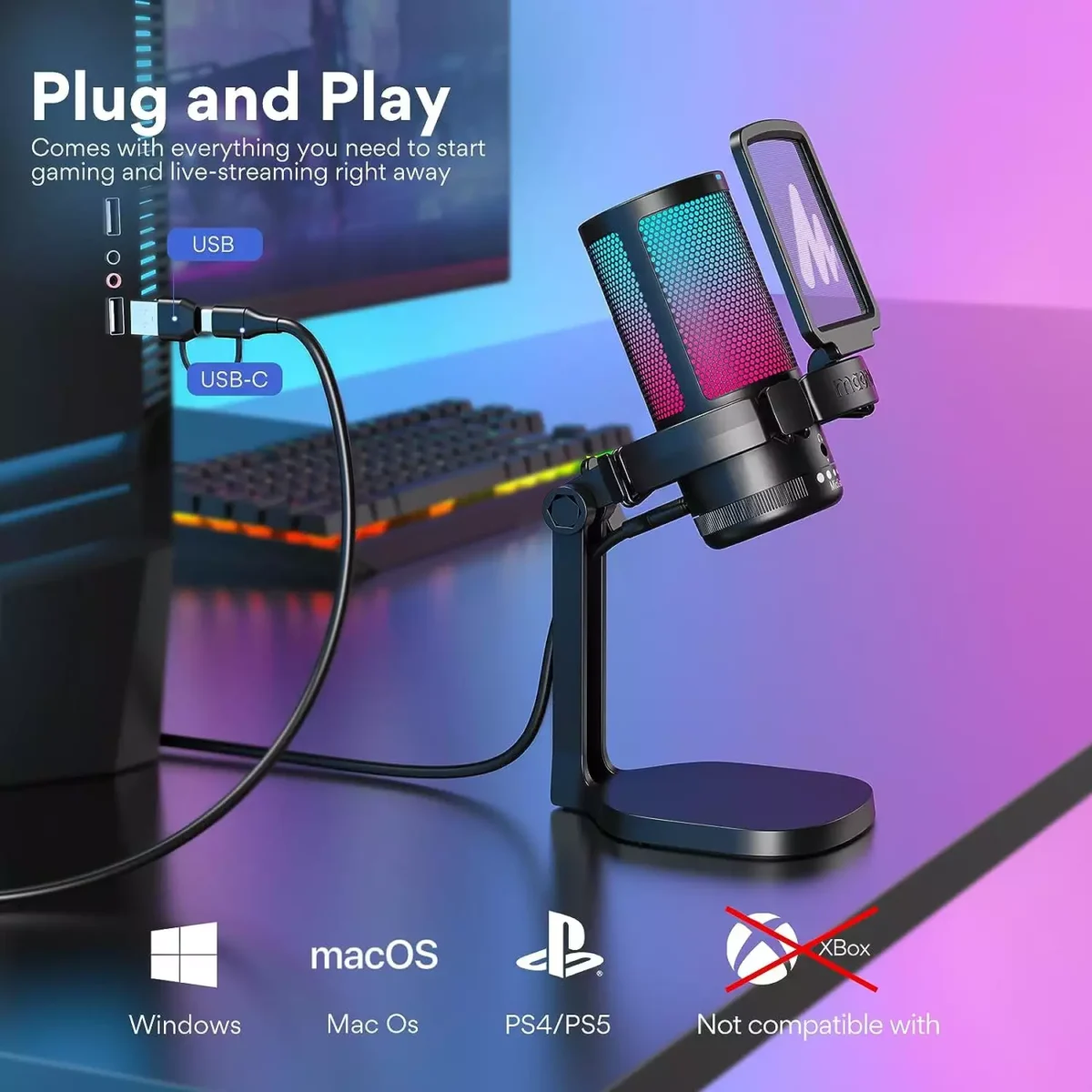 MAONO DGM20 RGB USB Condenser Gaming Microphone (Black)