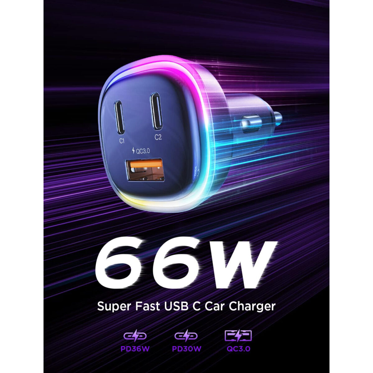 LISEN Car Charger USB-C 3 Port