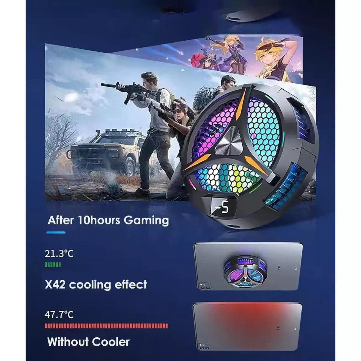 X42 Magnetic Tablet Cooling Fan Temperature Display Radiator for iPhone iPad Portable