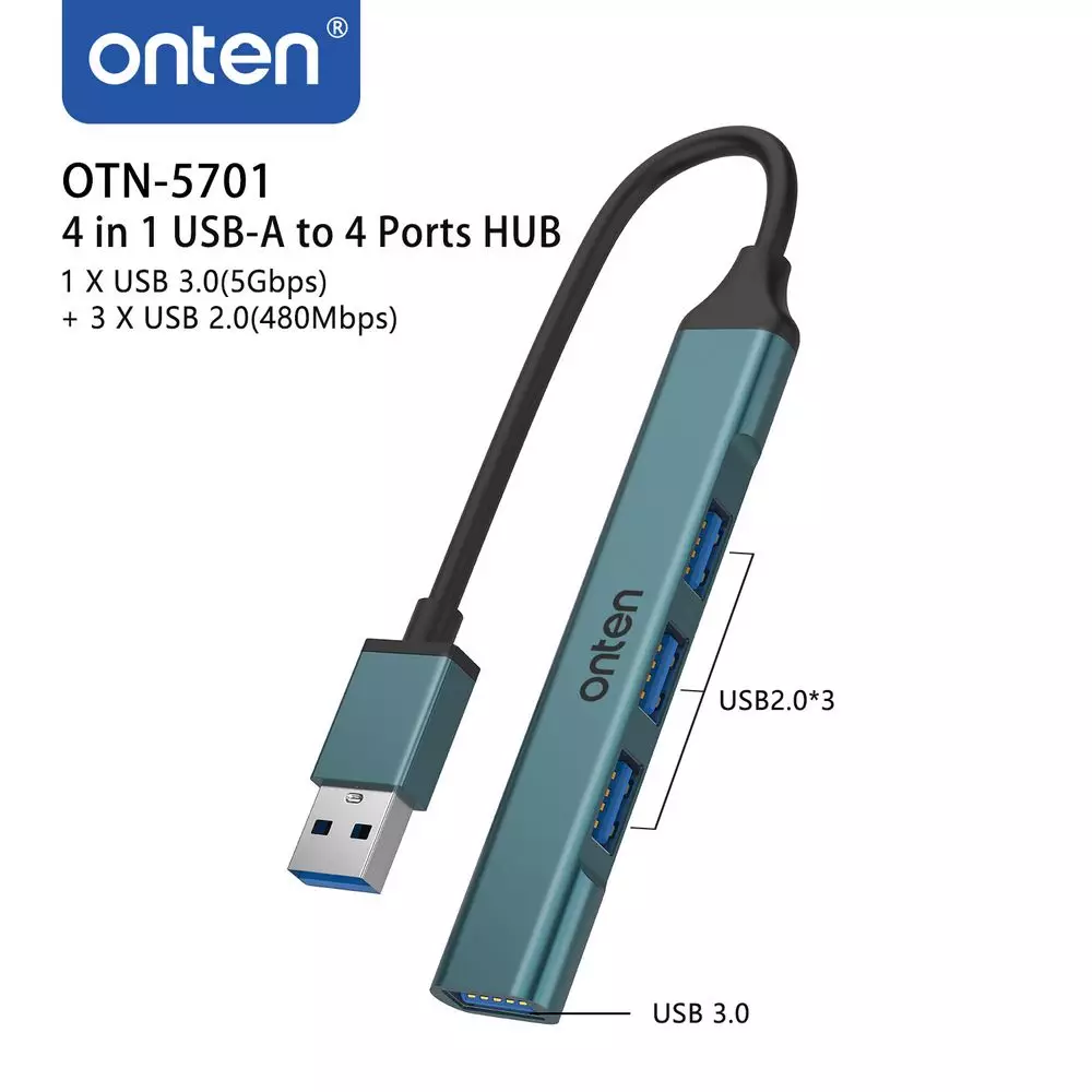ONTEN 5701 4 Port USB Hub Aluminum Alloy USB Splitter