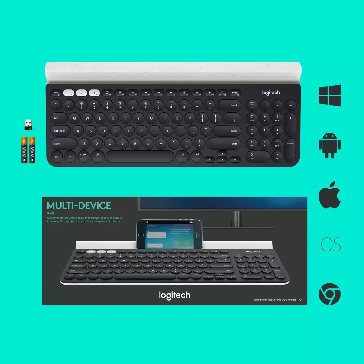 K780 MULTI-DEVICE WIRELESS KEYBOARD One keyboard. Fully equipped. For computer, phone, and tablet.