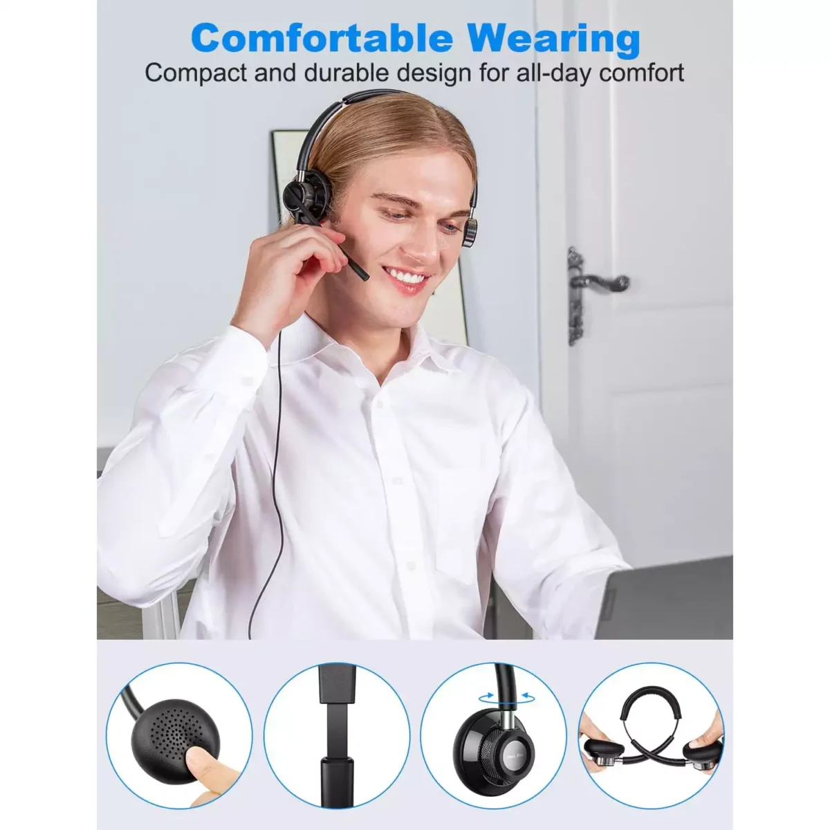New Bee H361 USB Computer Call Center Headset in-Line Call Controls with Noise Cancelling Micphone