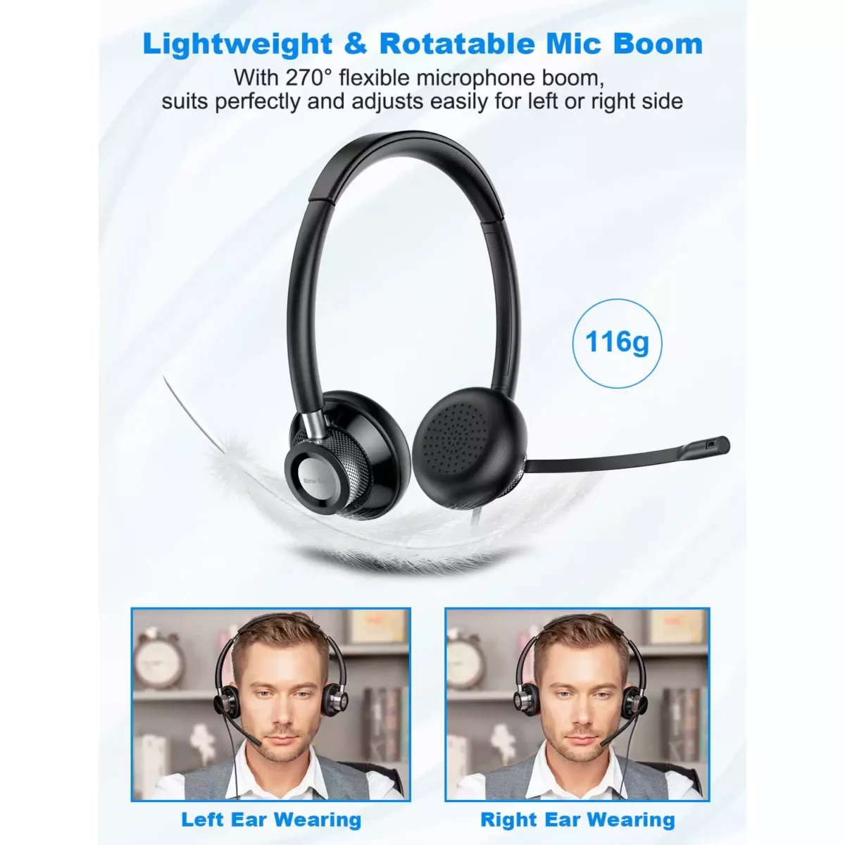 New Bee H361 USB Computer Call Center Headset in-Line Call Controls with Noise Cancelling Micphone