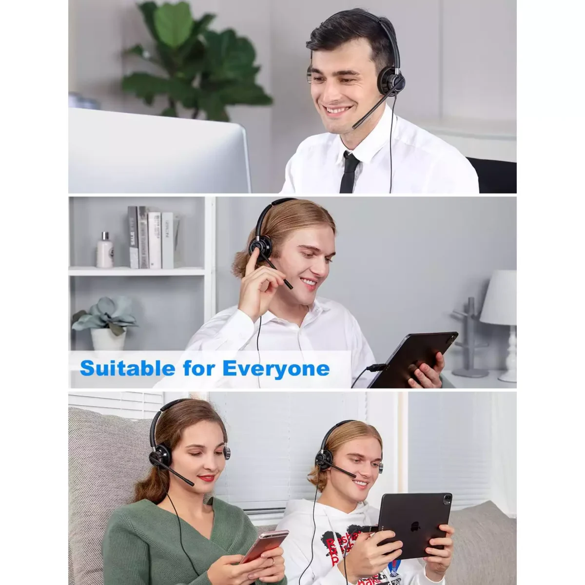 New Bee H361 USB Computer Call Center Headset in-Line Call Controls with Noise Cancelling Micphone