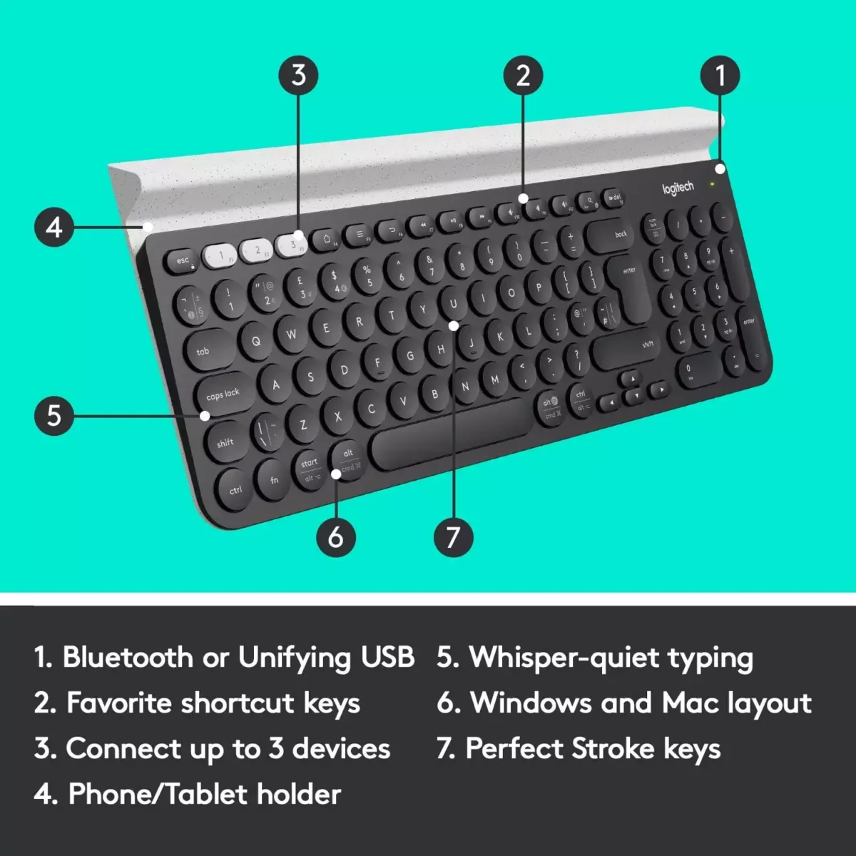 K780 MULTI-DEVICE WIRELESS KEYBOARD One keyboard. Fully equipped. For computer, phone, and tablet.