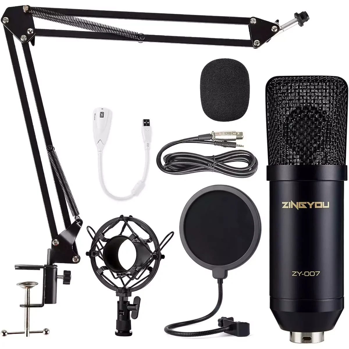 ZINGYOU ZY-007 Condenser Microphone Bundle for Studio Recording & Brocasting (Black)