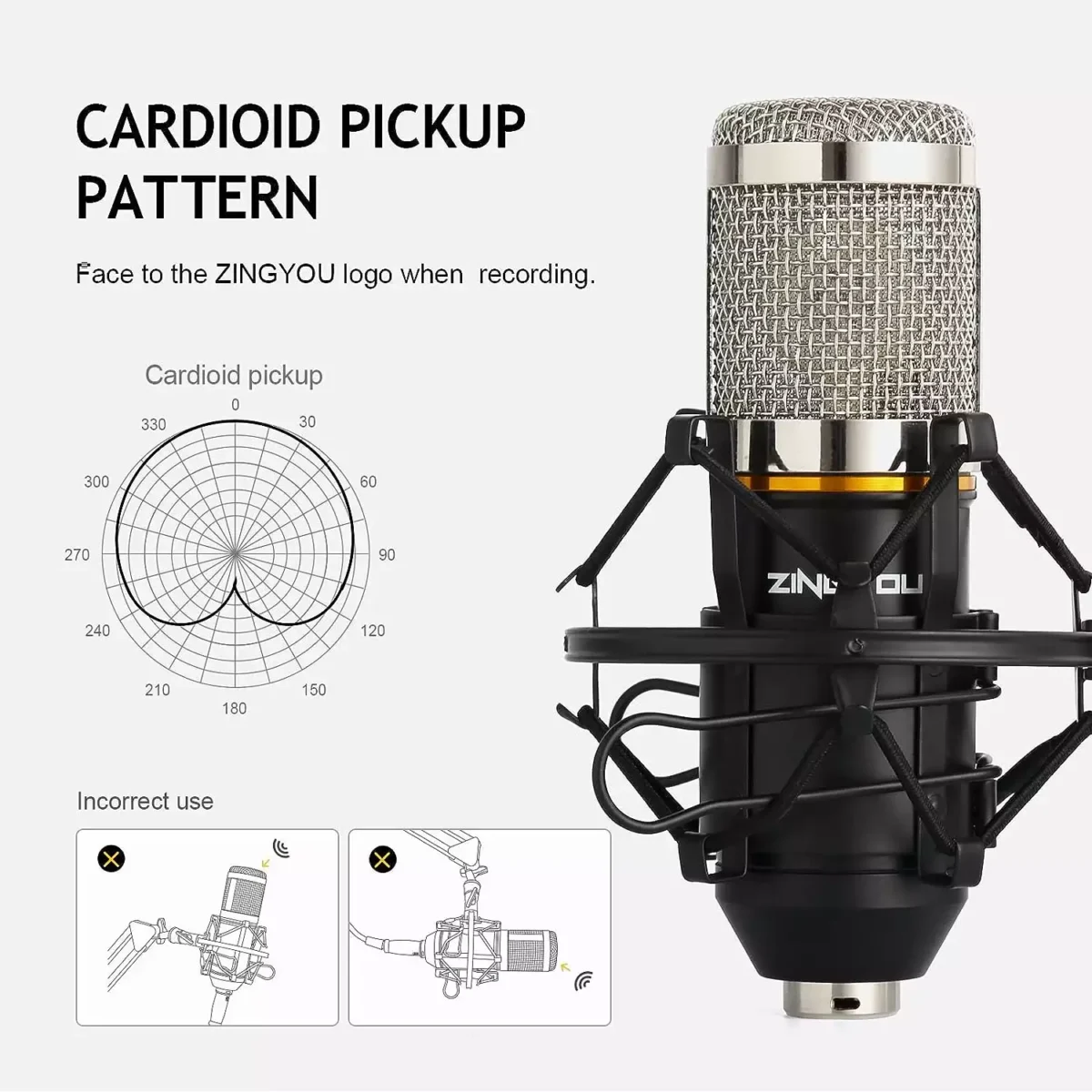 ZINGYOU BM-800 Condenser Microphone Bundle for Studio Recording & Brocasting (Silver)