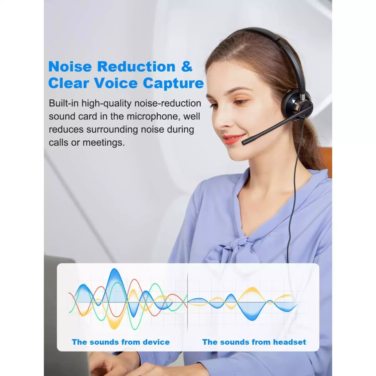 New Bee H361 USB Computer Call Center Headset in-Line Call Controls with Noise Cancelling Micphone