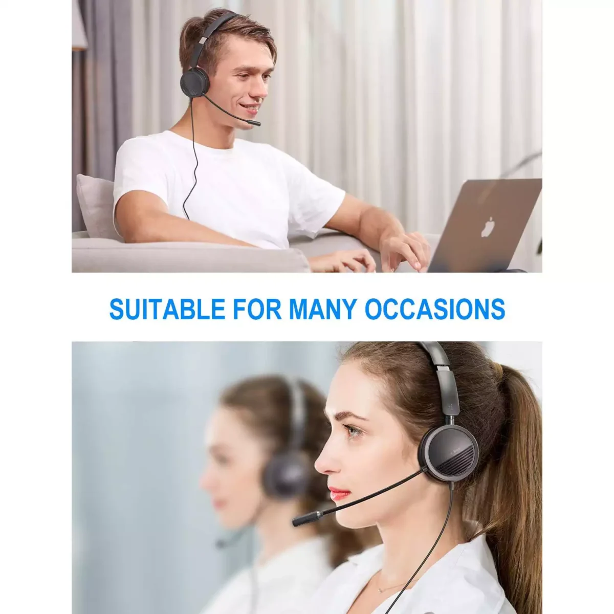 New Bee H360 USB Computer Call Center Headset in-Line Call Controls with Noise Cancelling Micphone