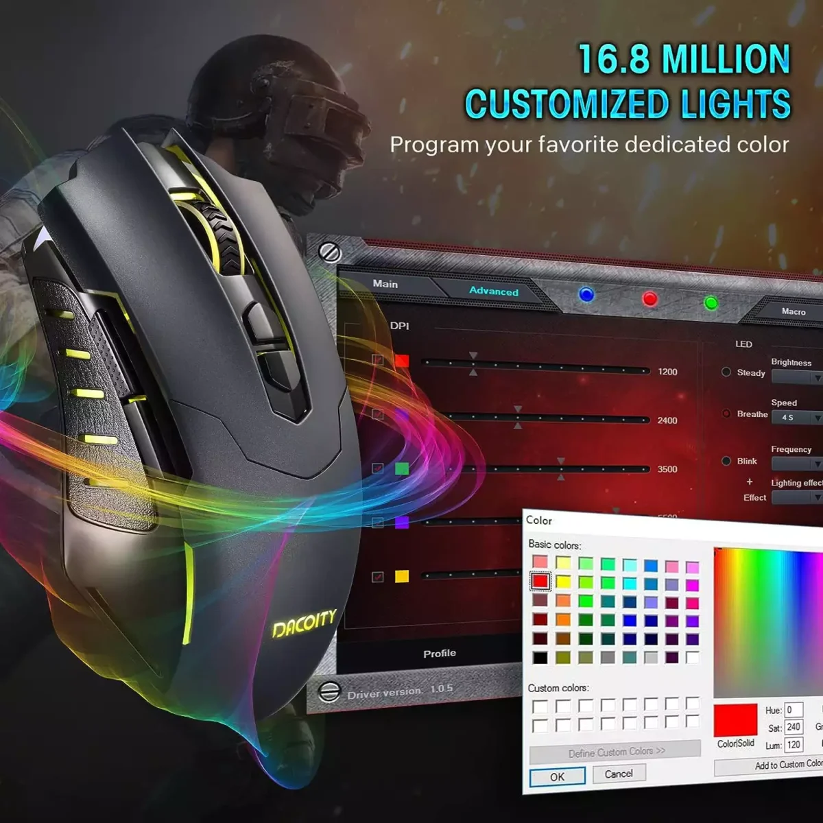 Dacoity T7 Gaming Mouse - Optical Sensor 7,200 DPI - Polling Rate 1000Hz - 7 Programmable Buttons - With Software