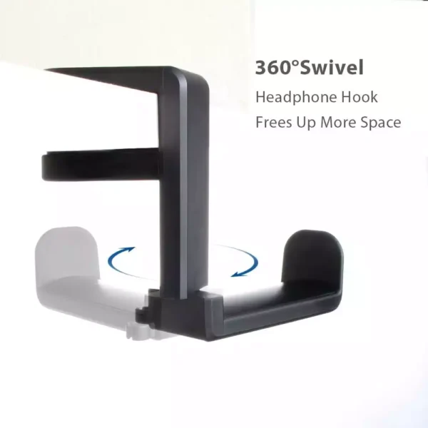 Headset Headphone Hook Holder Hanger Mount, Headphones Stand with Adjustable & Rotating Arm Clamp (Black)
