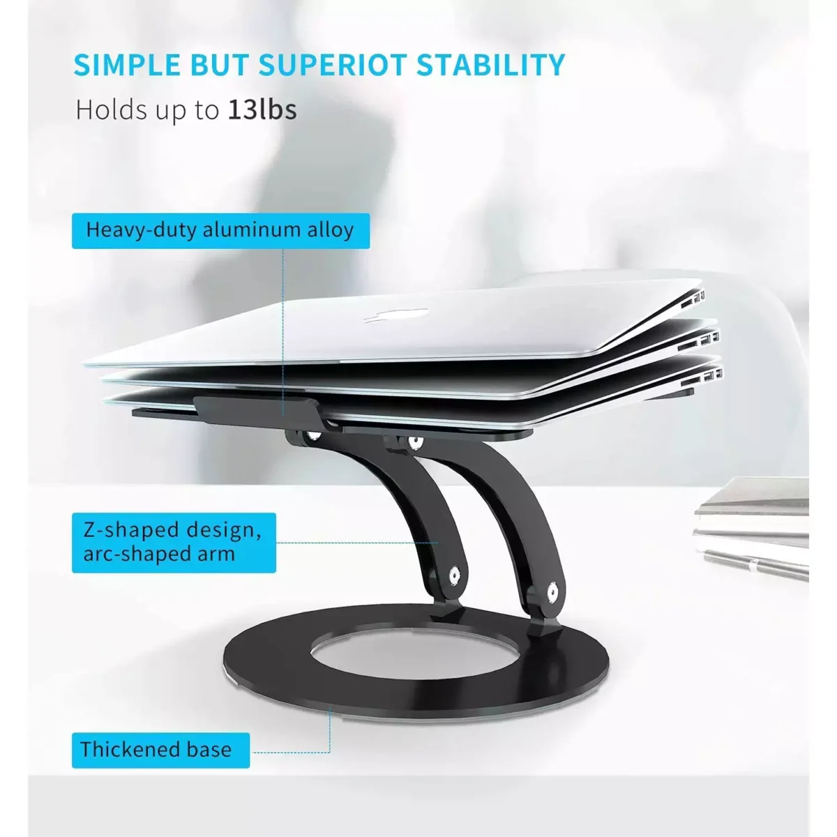 Aluminum Laptop Stand Designed for Apple Macbook and all laptop from 11 Inch to 17 Inch (Black)