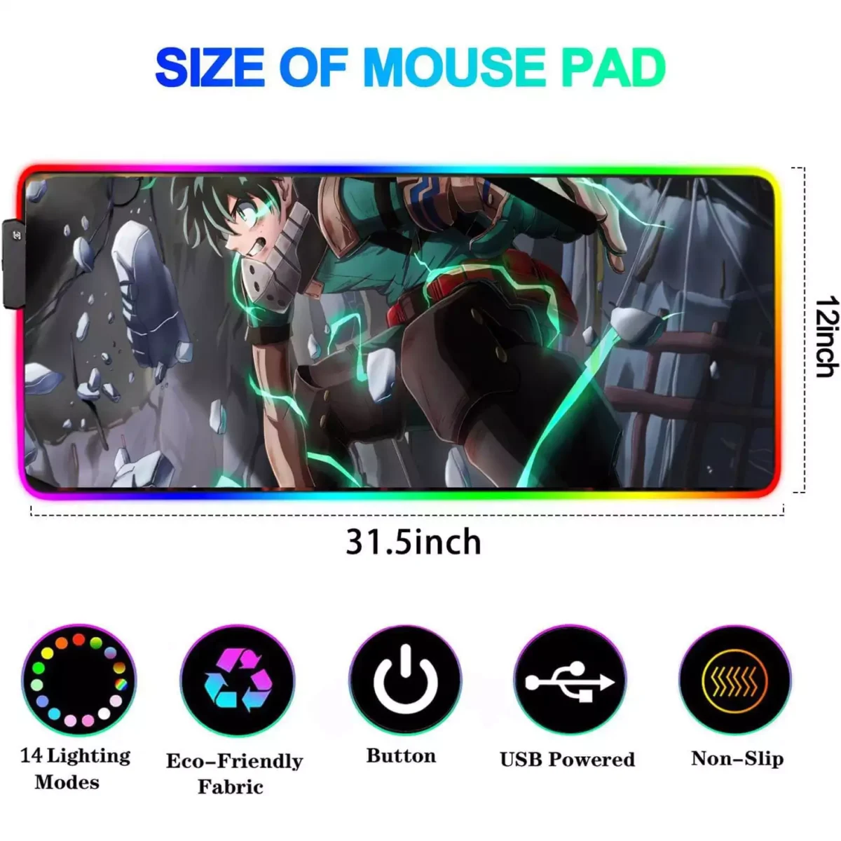 My Hero Academia Izuku Midoriya RGB Gaming Mouse Pad - 80x30 CM