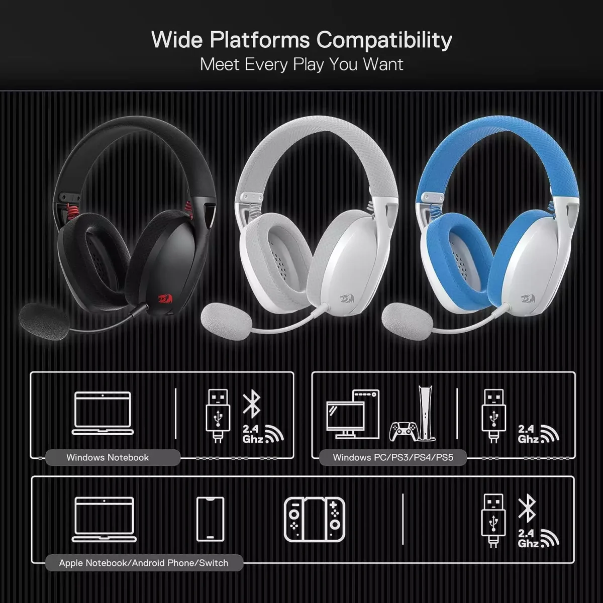 Redragon H848 IRE PRO Wireless / Bluetooth / Wired Gaming Headset - 7.1 Surround Sound