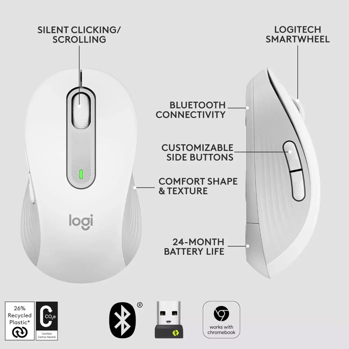 Logitech Signature M650 Wireless / Bluetooth Mouse (Off White)