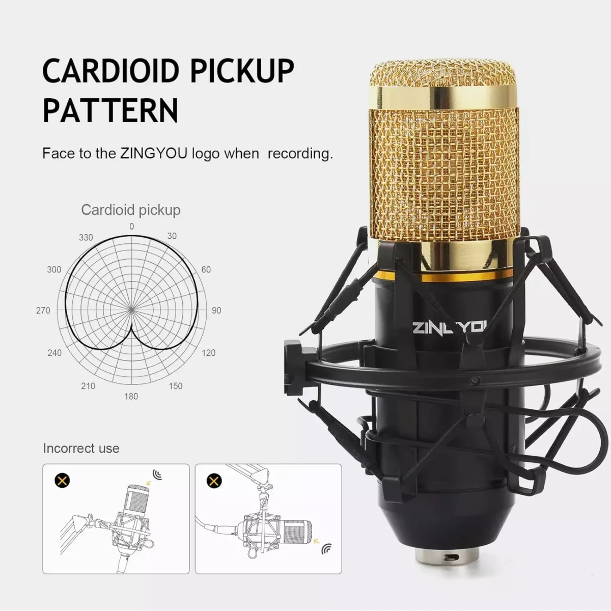 ZINGYOU BM-800 Condenser Microphone Bundle for Studio Recording & Brocasting (Gold)