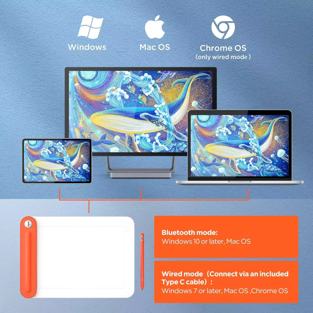 UGEE Q8W Bluetooth Graphic Drawing Tablet 8.5X6 Inch