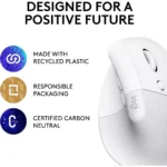 Logitech Lift Vertical Ergonomic Wireless Mouse (Off White)