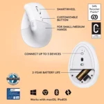 Logitech Lift Vertical Ergonomic Wireless Mouse (Off White)