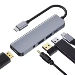 USB C Hub 5-in-1 with 4K HDMI 60W PD, 2 USB 3.0 Ports, 3.5mm Audio Jack