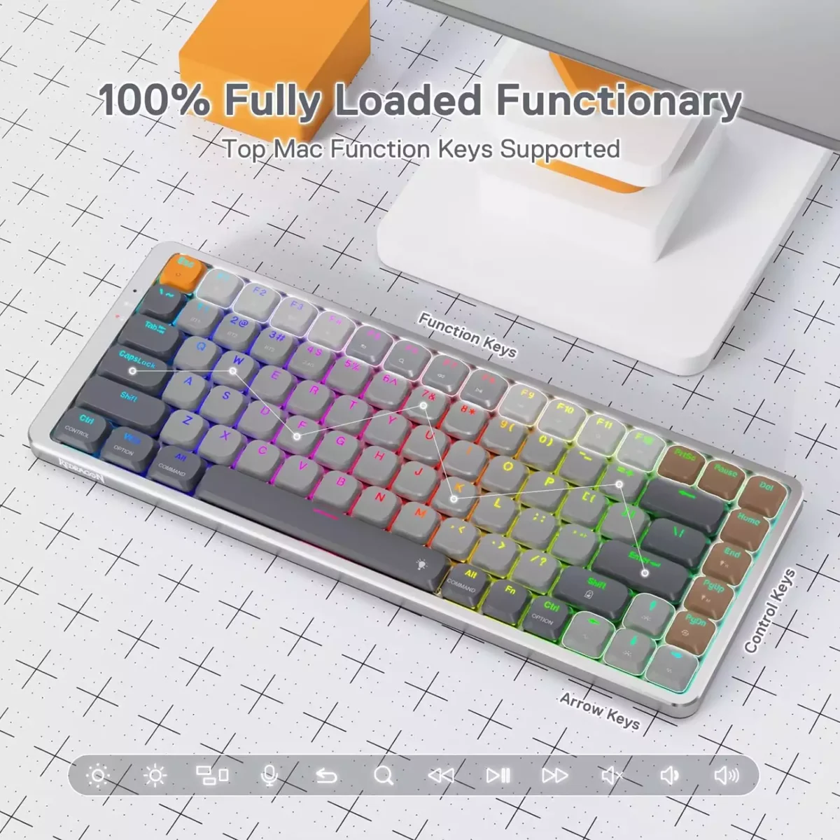 Redragon K652 AZURE 75% Bluetooth/2.4Ghz/Wired Tri-Mode RGB Mechanical Keyboard