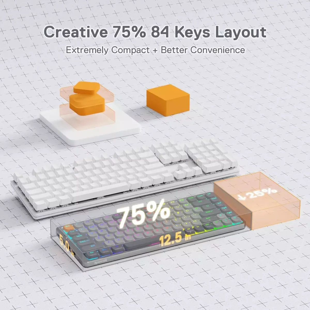 Redragon K652 AZURE 75% Bluetooth/2.4Ghz/Wired Tri-Mode RGB Mechanical Keyboard