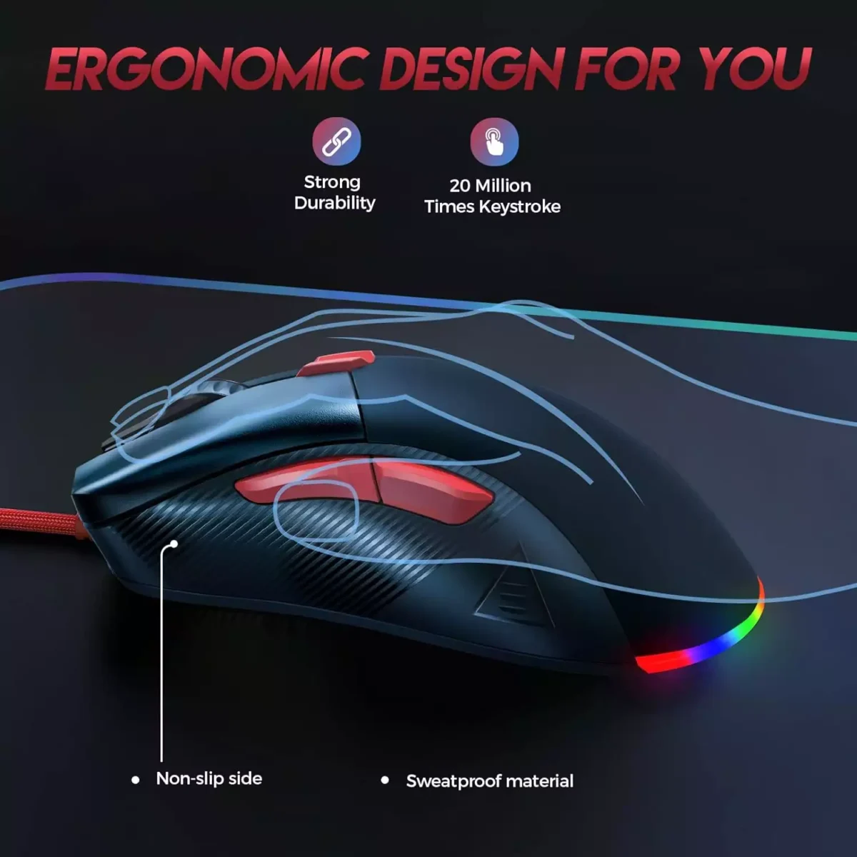 MONSTER AIRMARS KM4S RGB Gaming Mouse - Optical Sensor 16,000 DPI