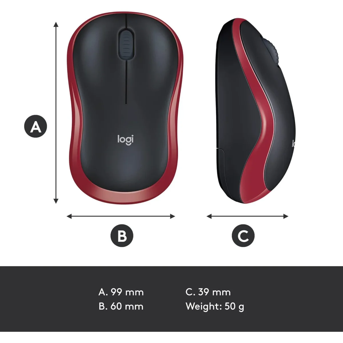 Logitech M185 Wireless Mouse (Red)