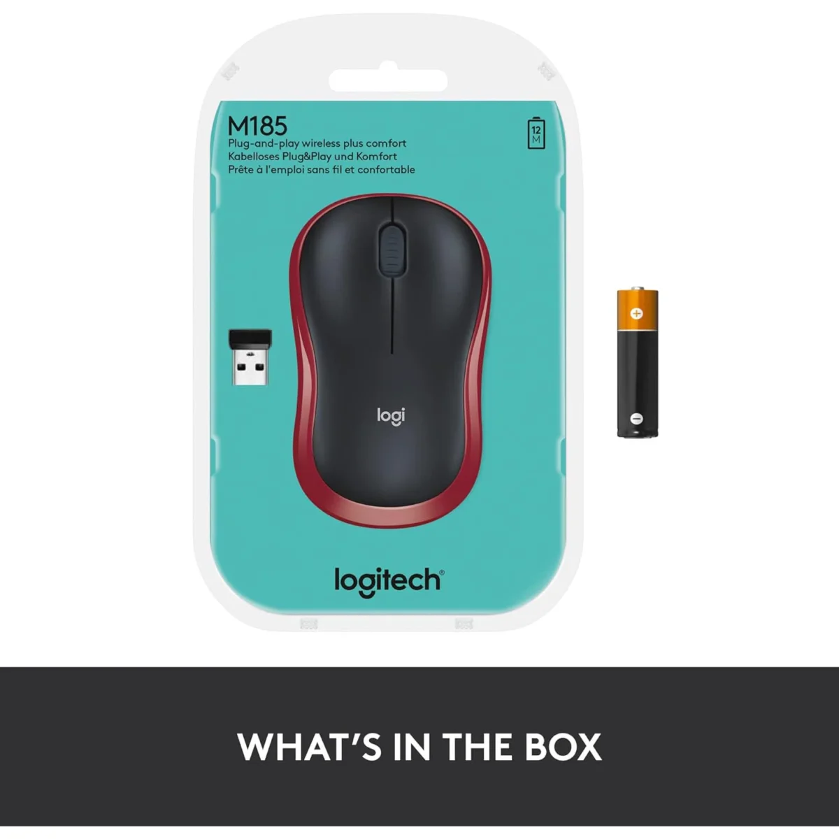 Logitech M185 Wireless Mouse (Red)