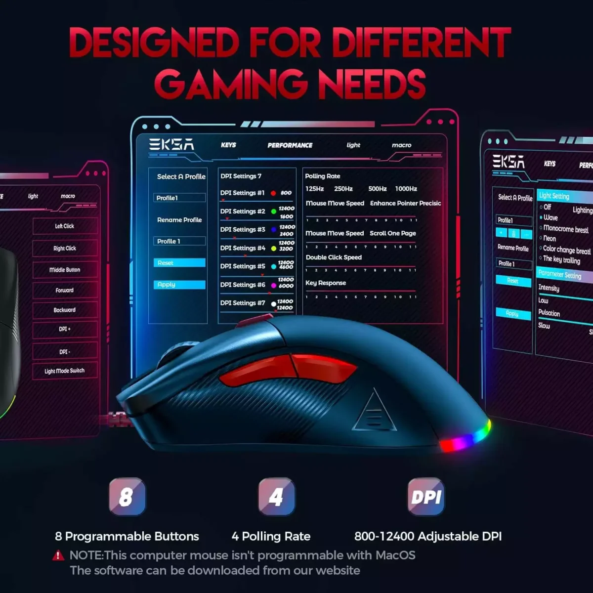 MONSTER AIRMARS KM4S RGB Gaming Mouse - Optical Sensor 16,000 DPI