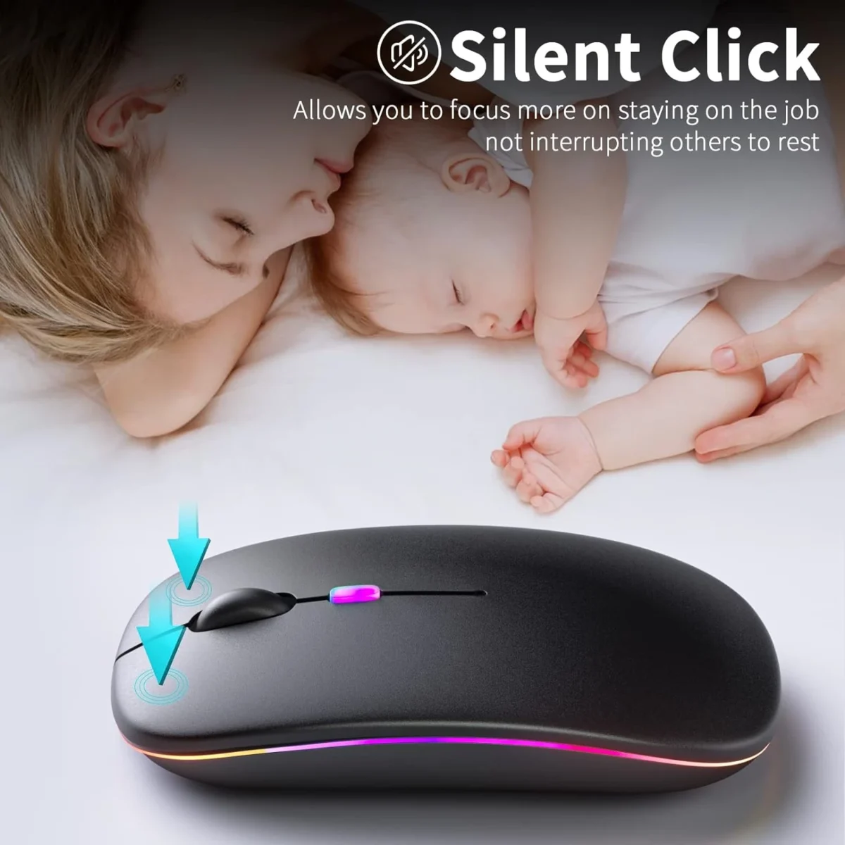 Wireless Bluetooth Silent Mouse, Rechargeable LED Dual Mode (Bluetooth 5.2 and USB Receiver)