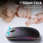 Wireless Bluetooth Silent Mouse, Rechargeable LED Dual Mode (Bluetooth 5.2 and USB Receiver)