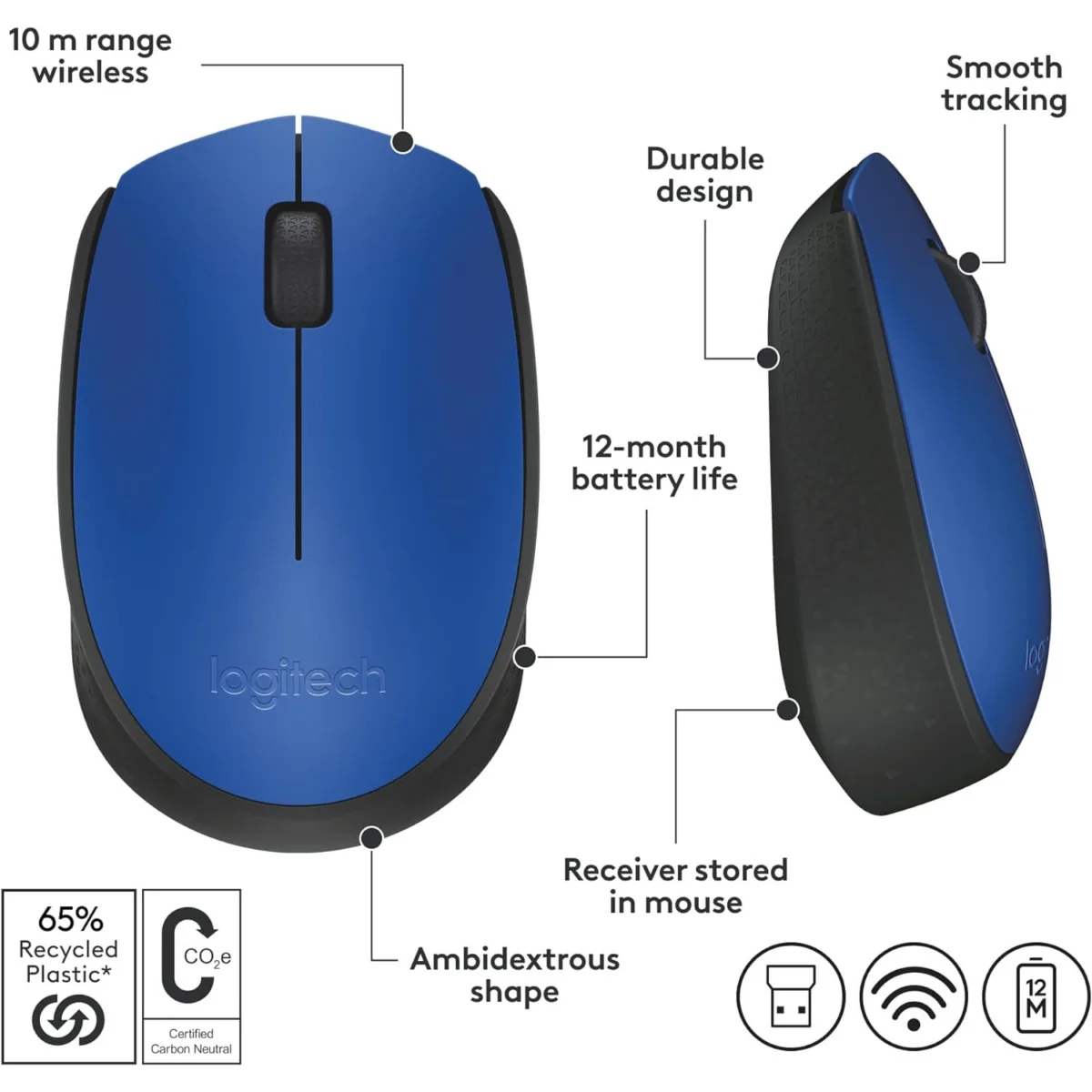 Logitech M171 WIRELESS MOUSE (Blue)