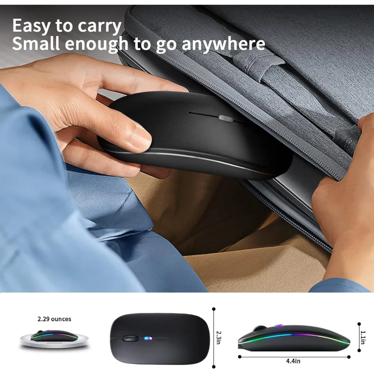 Wireless Bluetooth Silent Mouse, Rechargeable LED Dual Mode (Bluetooth 5.2 and USB Receiver)