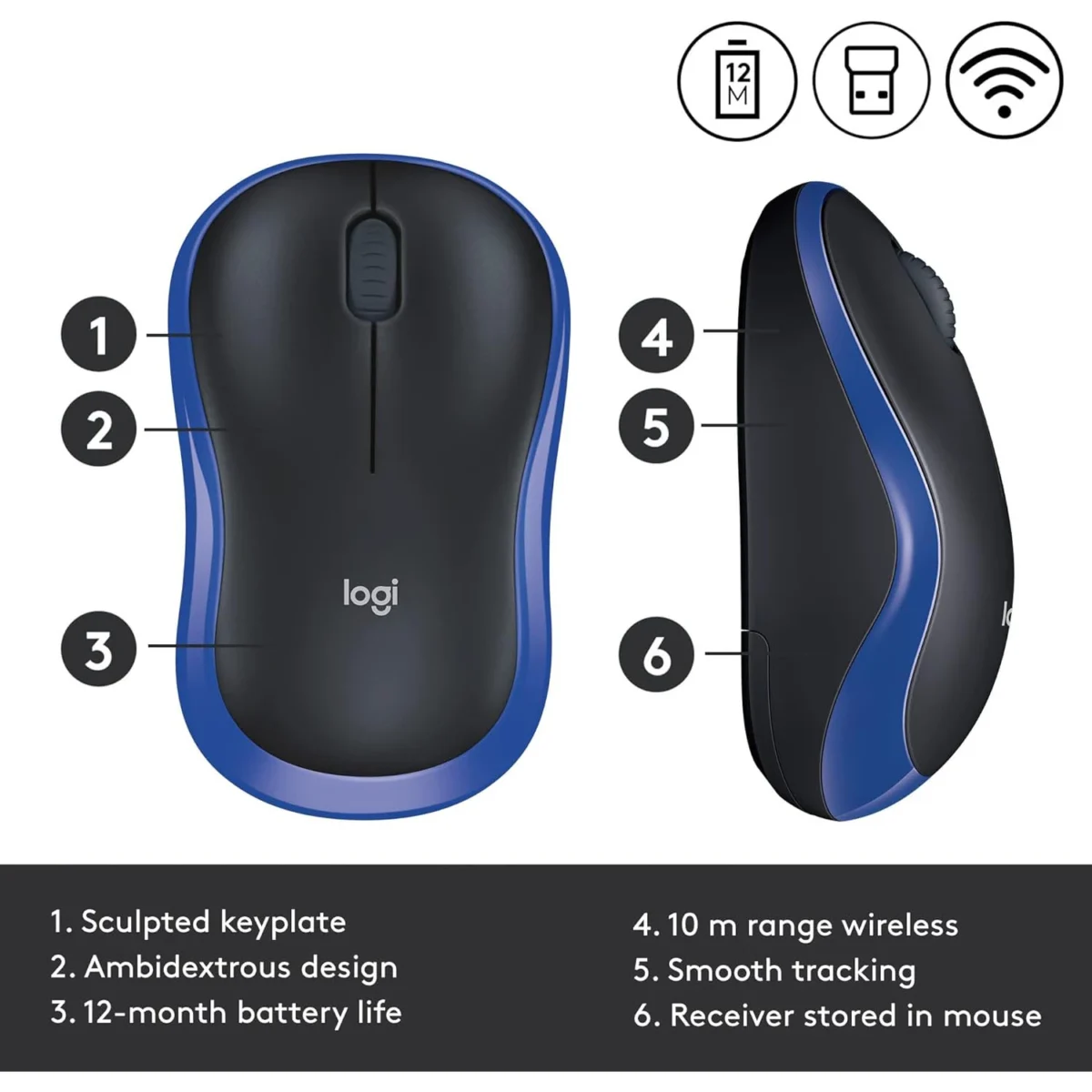 Logitech M185 Wireless Mouse (Blue)