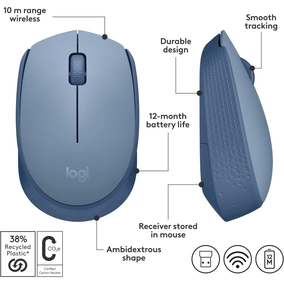 Logitech M171 WIRELESS MOUSE (Blue Grey)