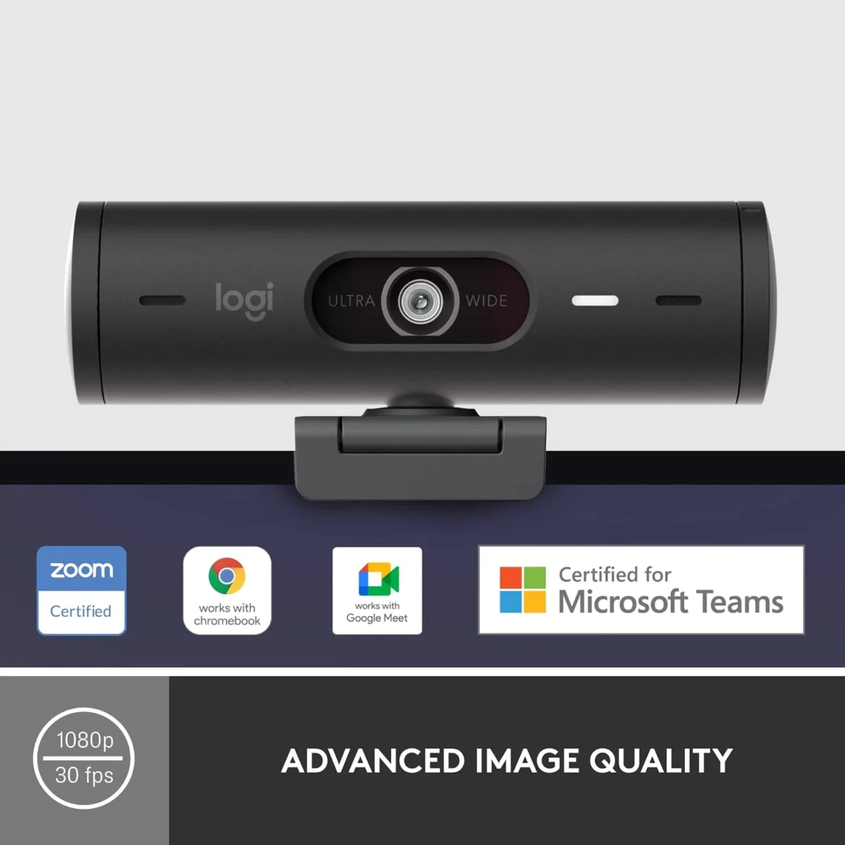 Logitech Brio 500 Full HD Webcam with Auto Light Correction,Show Mode, Dual Noise Reduction Mics (Graphite)