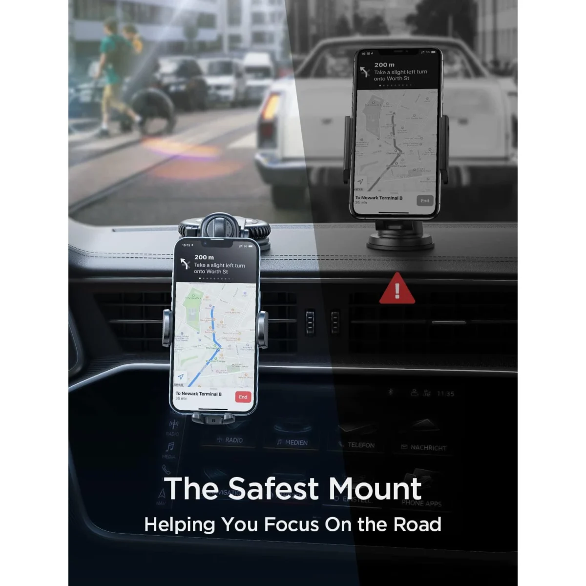 LISEN Car Cell Phone Holder Mount, Universal Phone Holder Mount for Car Vent, Hands Free&No Blocking, Dash Car Phone Holder Mount for Dashboard Air Vent Windshield Fit All 4''-7'' iPhone Android