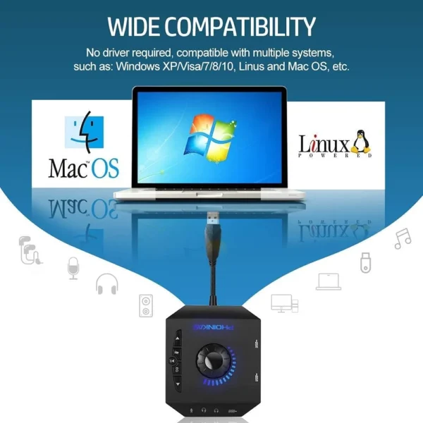 PHOINIKAS T10 External Sound Card, 3 USB Ports 6-in-1