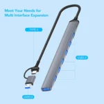 USB C + USB 3.0 to 7 USB Ports for MacBook Pro, iMac 2021, USB Splitter Aluminum Alloy