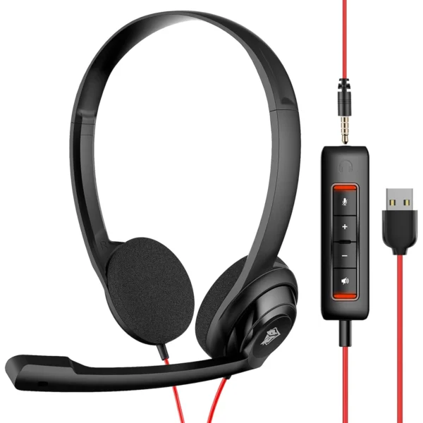 NUBWO HW02 USB Headset with Microphone Noise Cancelling &Audio Controls, Super Light (Stereo)