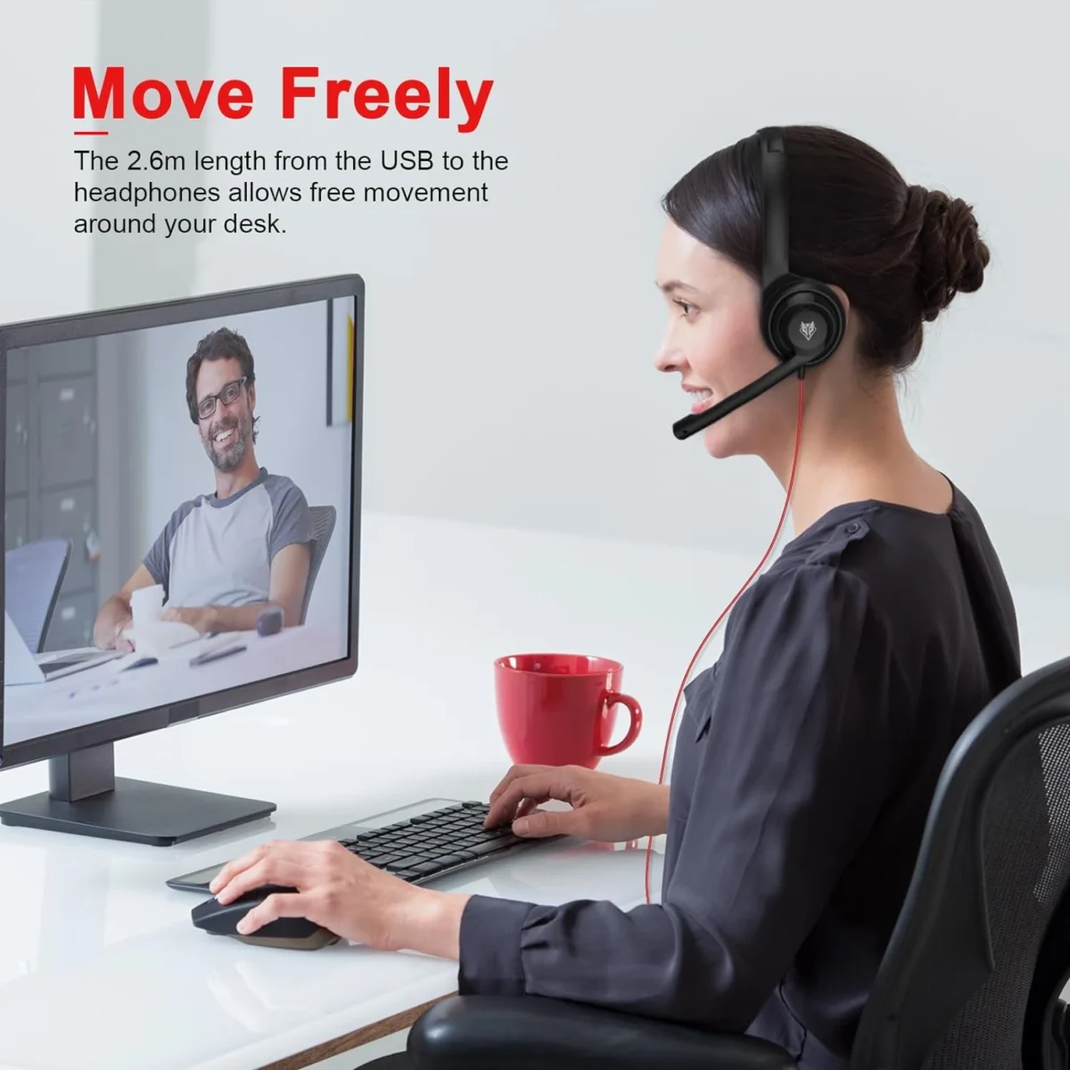 NUBWO HW02 USB Headset with Microphone Noise Cancelling &Audio Controls, Super Light (Stereo)