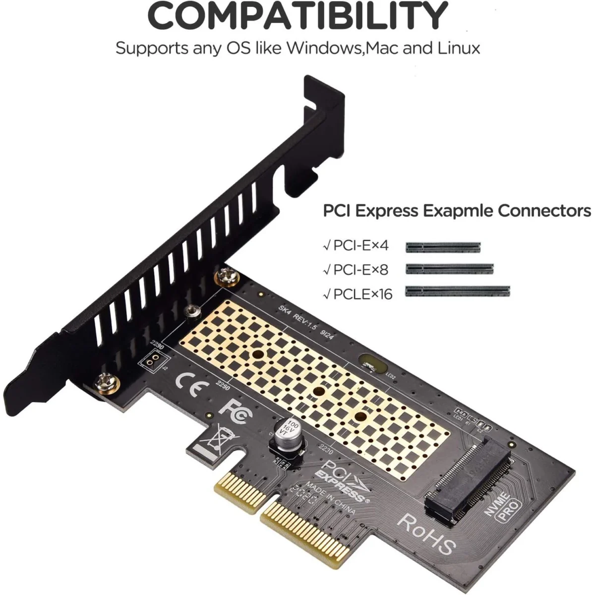 M.2 NVME SSD to PCIe 3.0 x4 Adapter, M.2 2280 2260 2242 2230 SSD to PCIe 3.0 x4 Host Controller Expansion Card