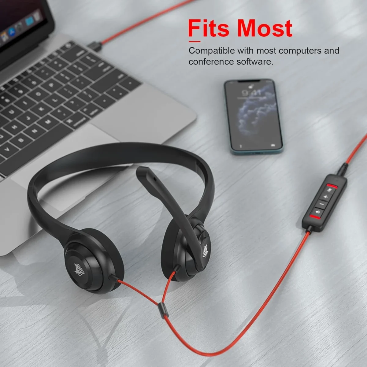 NUBWO HW02 USB Headset with Microphone Noise Cancelling &Audio Controls, Super Light (Stereo)