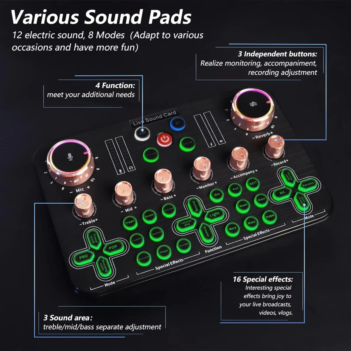 K600 Sound Card Professional Live 48V Phantom Power Broadcast Equipment Accessory Audio Sound Card Mixer Mobile Phone Computer Universal