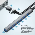 USB C + USB 3.0 to 7 USB Ports for MacBook Pro, iMac 2021, USB Splitter Aluminum Alloy