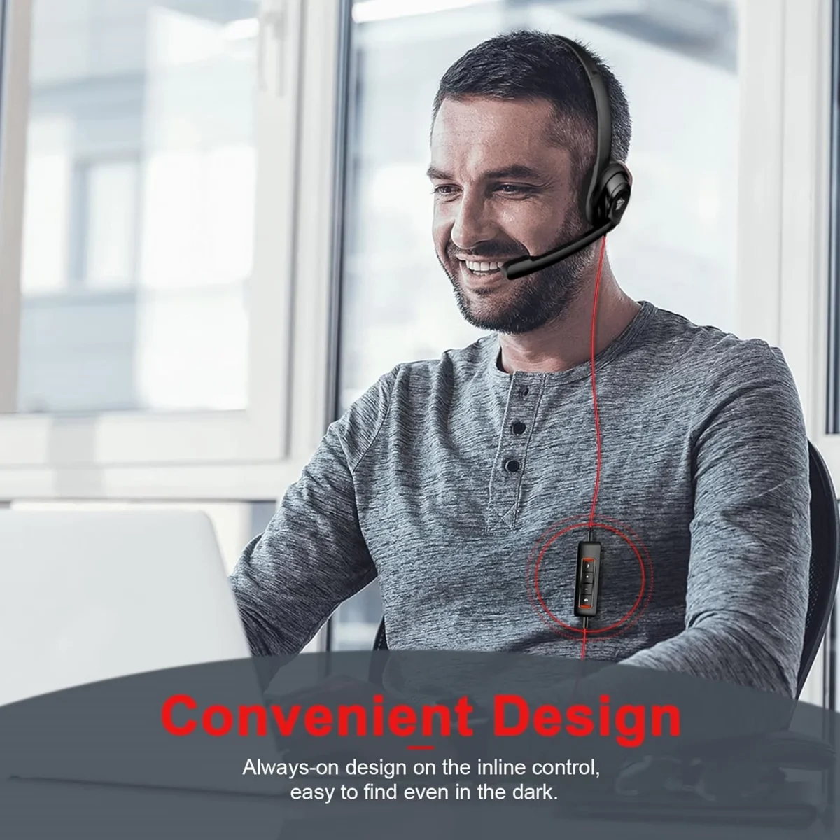 NUBWO HW02 USB Headset with Microphone Noise Cancelling &Audio Controls, Super Light (Stereo)